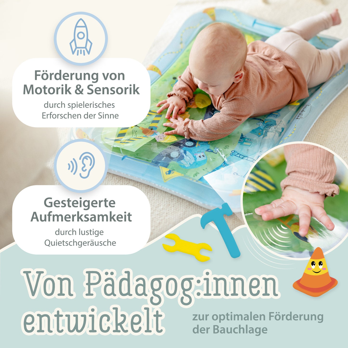 Freudeskind Tummy Time Water Play Mat (Construction Site)