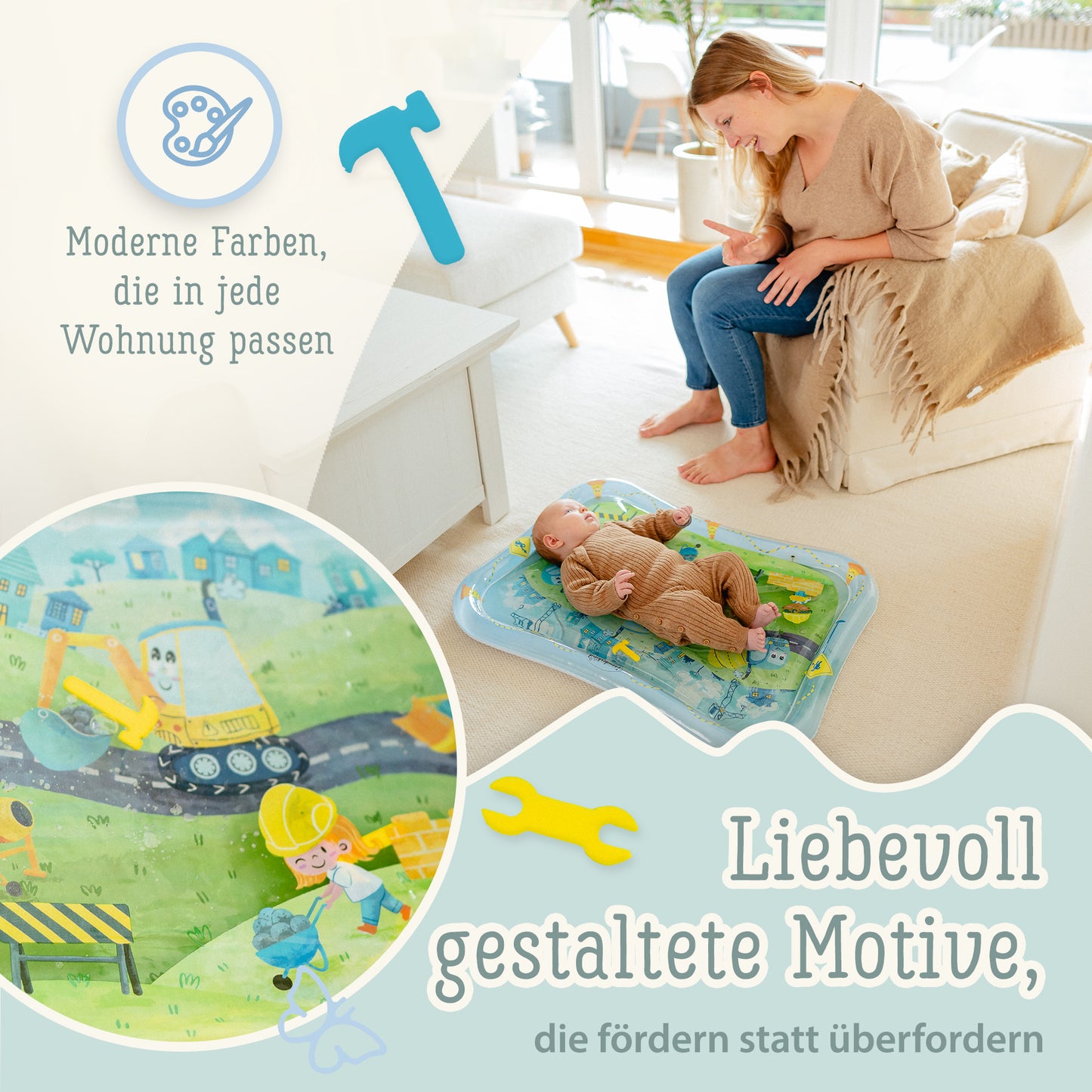Freudeskind Tummy Time Water Play Mat (Construction Site)