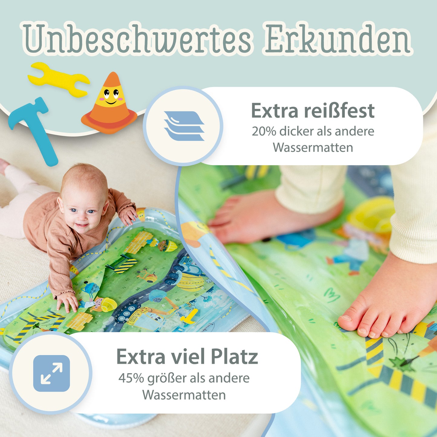Freudeskind Tummy Time Water Play Mat (Construction Site)