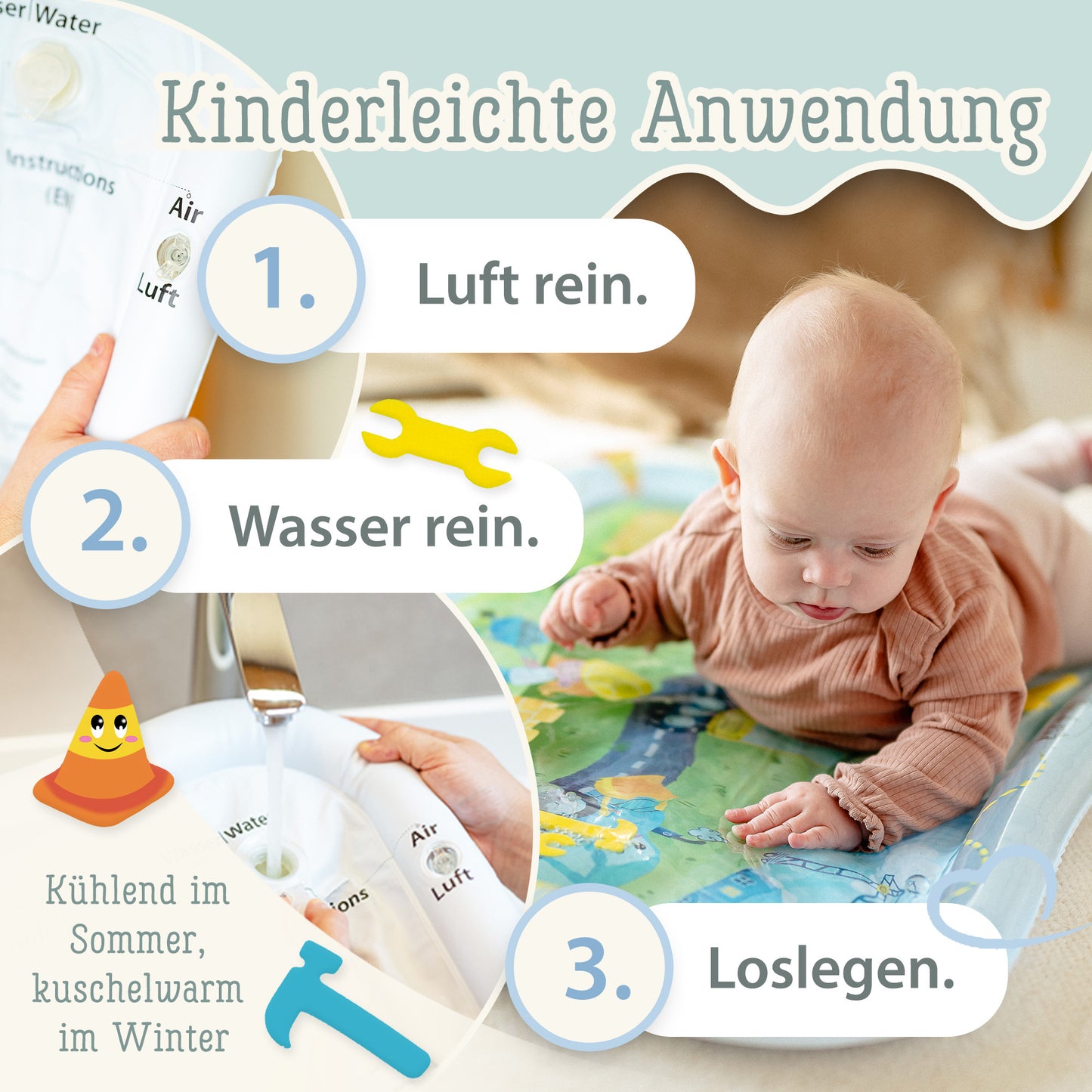 Freudeskind Tummy Time Water Play Mat (Construction Site)