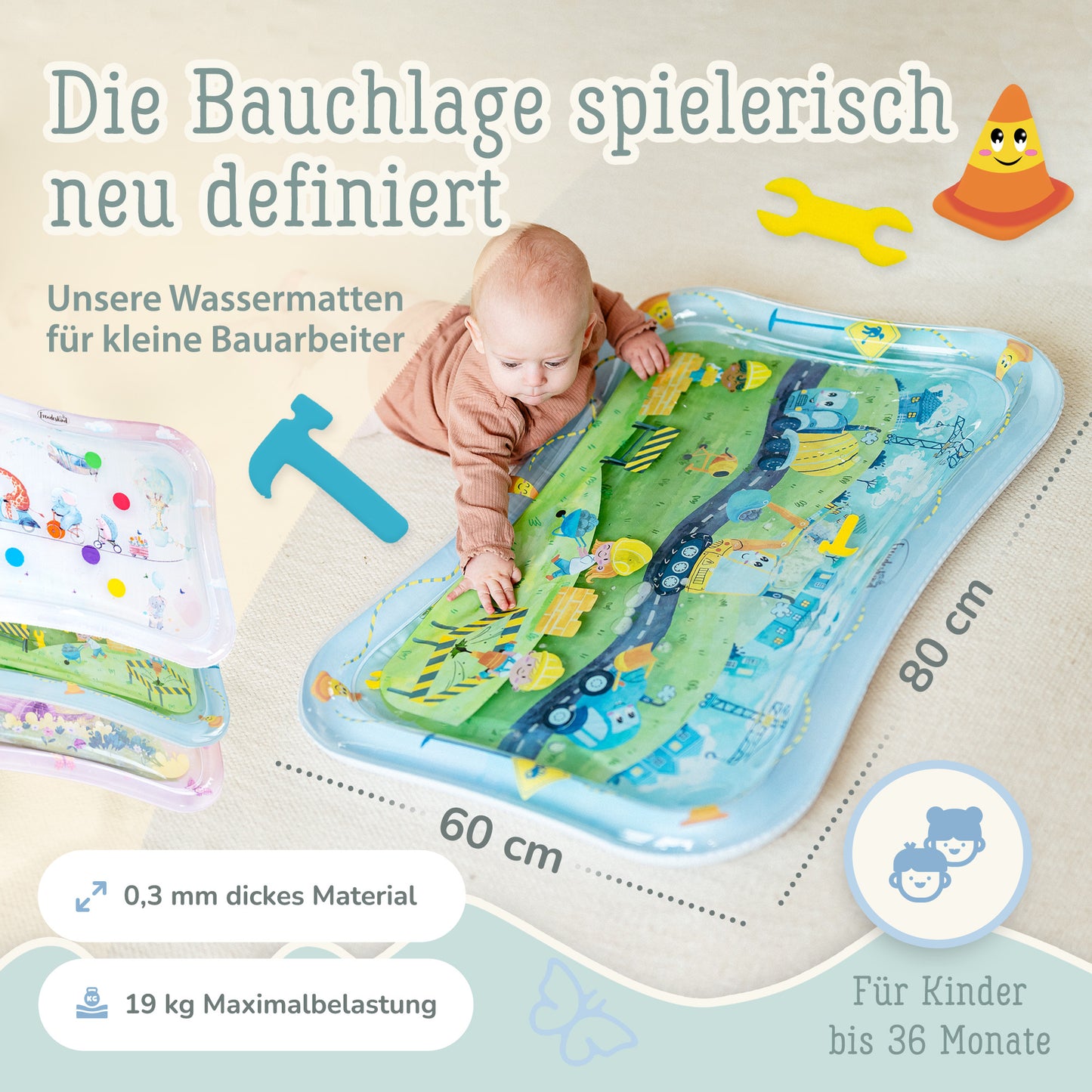 Freudeskind Tummy Time Water Play Mat (Construction Site)